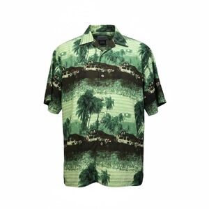 South Pole Aloha Hawaiian Shirt Men’s L Green Palm Tree‎ Van Print Button-Up